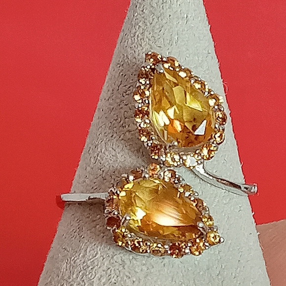 925 Sterling Silver Ring Sz 8.75 with Natural Citrine 9x6mm & Sapphire Gemstone - Picture 1 of 9